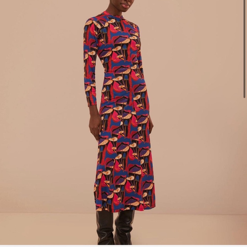 Farm Rio Wild Mushrooms Black Jersey Midi Dress